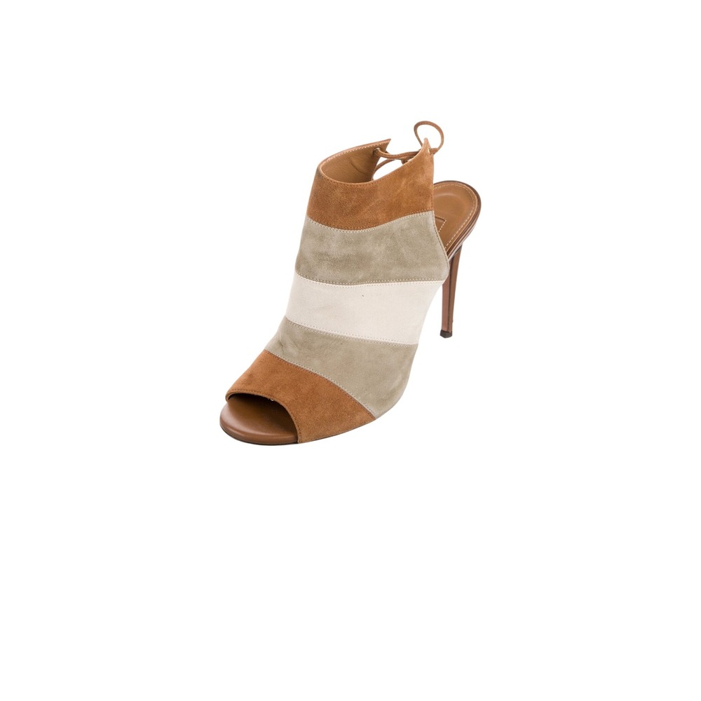 Aquazzura Suede Slingback Sandals Womens 7.5 IT 37.5‎ Tan Beige Good Colorblock